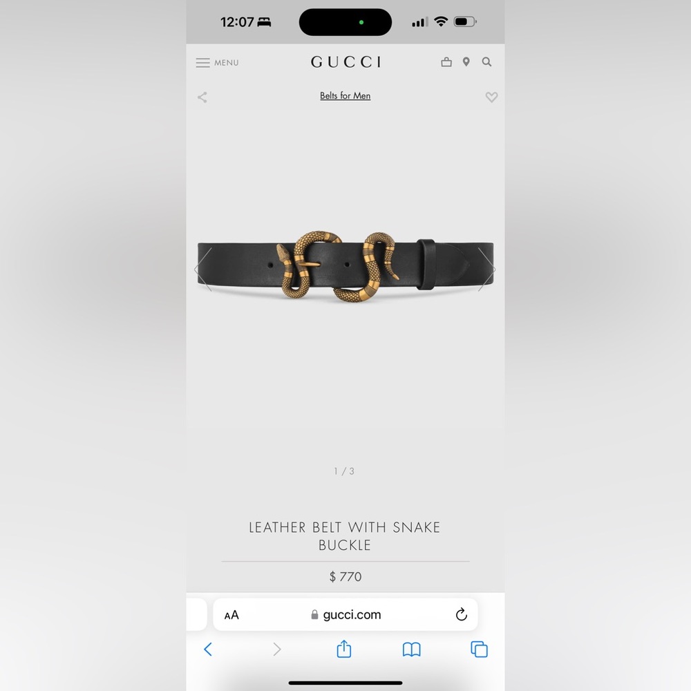 Authentic Gucci leather belt with snake buckle